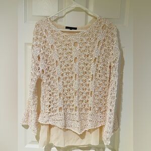 Elegant Cream Crochet Women Top generous Sz.S by Funsport with tiny sequins